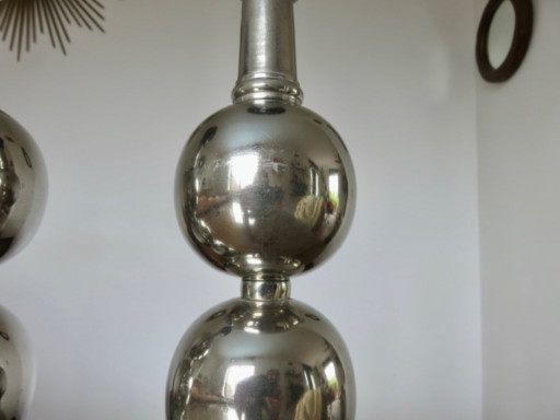 Pair of chrome-plated metal lamps, 1970