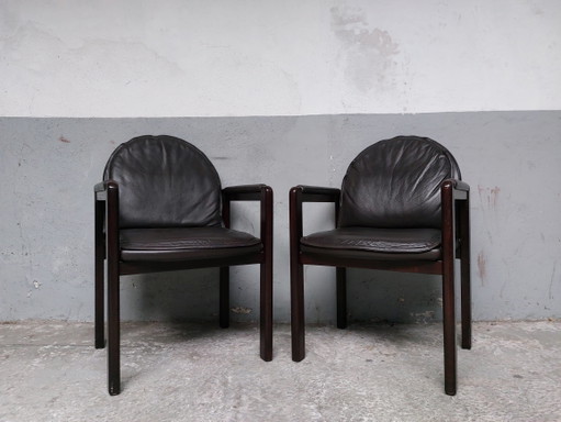 2 X Dark Brown Leather Armchairs Bulo Memphis Style