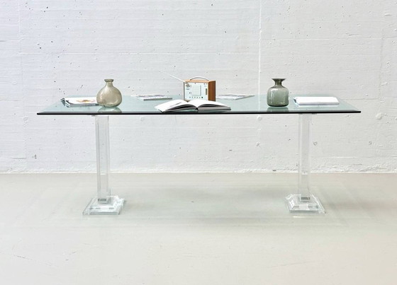Image 1 of Glass table with acrylic glass column legs by FABIANART from Rome, Italy, 1980s