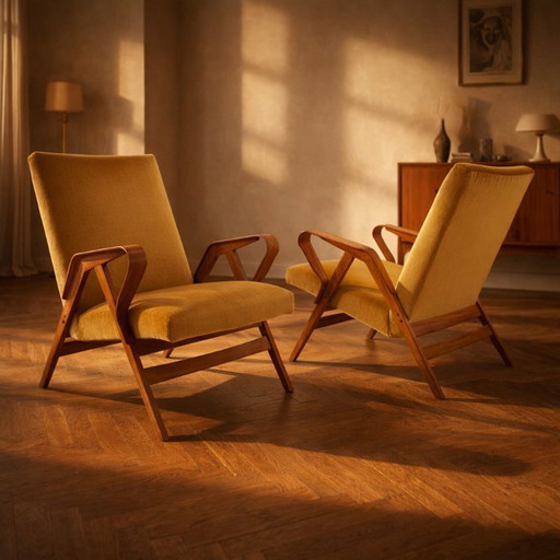 Sillones Mid Century, estructura de madera y tapizados, František Jirák, años 60-70, Checoslovaquia