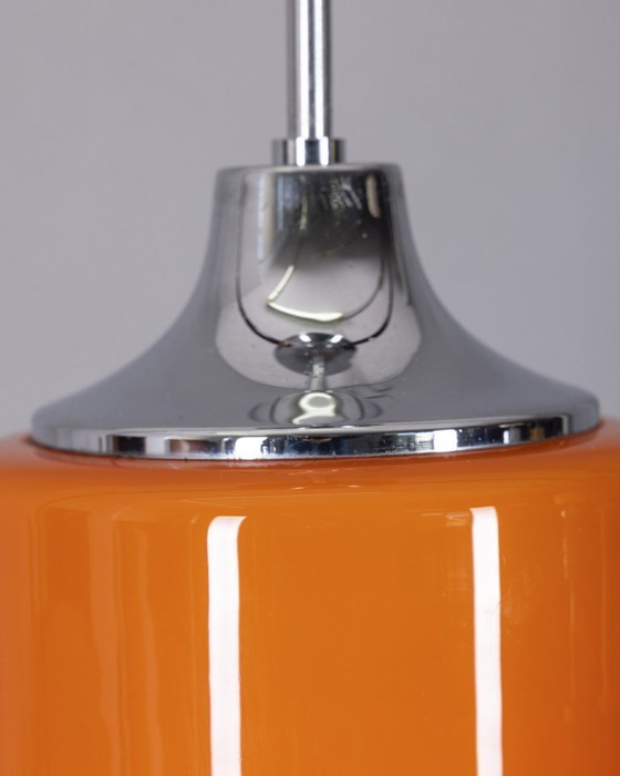 Image 1 of Lampadario vintage anni '70 in metallo e vetro arancione, design italiano