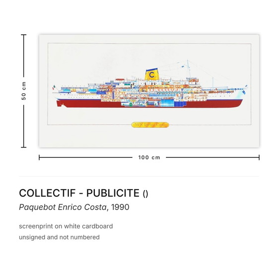 Image 1 of COLLECTIF - PUBLICITE Paquebot Enrico Costa screenprint 1990