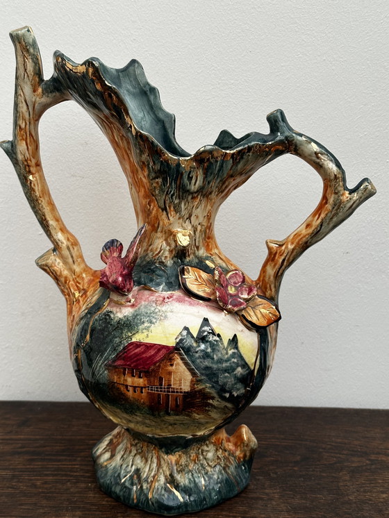 Image 1 of Vintage Barbotine vaas en landelijke decoratie - Belgisch keramiek