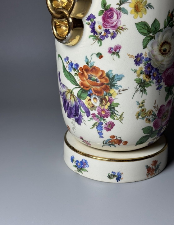Image 1 of Boch Frères La Louvière Keralux Vaas “Fleurs de Saxe” — België, Art Deco Periode