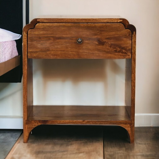 Nachttisch aus massivem Mangoholz mit Kastanienholz-Finish
