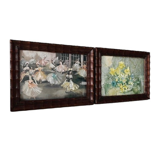 Antikes Set aus folienbedruckten Gemälden, Ballettblumen, folienbedruckte Metallätzung, 1920er Jahre