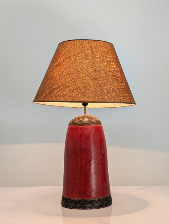 Image 1 of Red Terracotta Table Lamp with Metal Filigree, Vintage 1980s Design