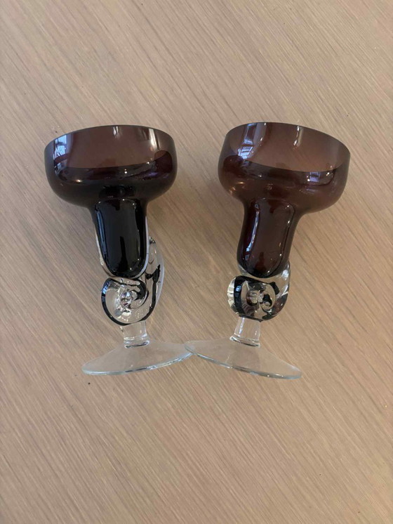 Image 1 of Portacandele vintage in vetro bordeaux: decorazioni da tavola fatte a mano in Francia