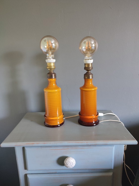 Image 1 of Paire de lampes de table portugaises vintage en opaline