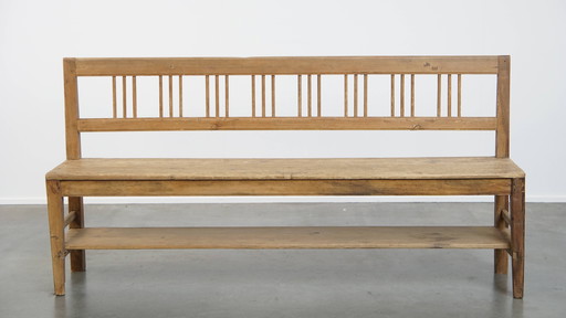 Antique French Pinewood Hall Bench/Bank for Dining Table