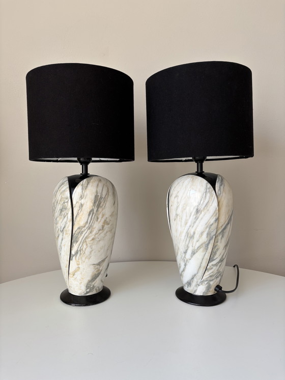 Image 1 of Italian Design Lamps Marble Look 1980s
