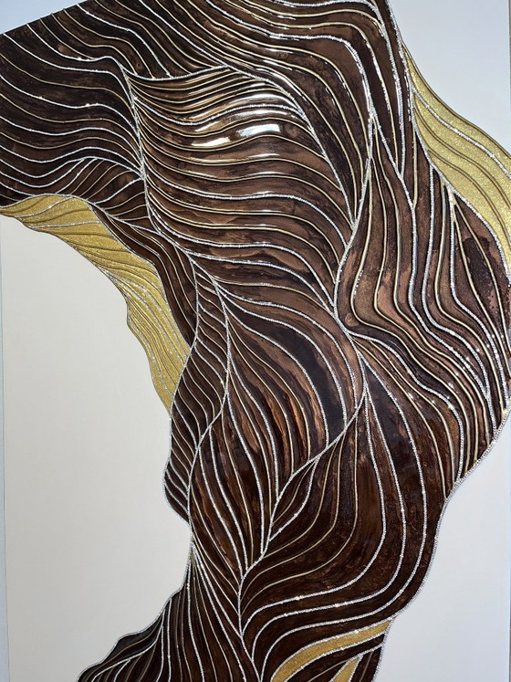 Image 1 of Opera d'arte astratta da parete con texture, realizzata in resina e cristalli, intitolata "Vene di Luce".