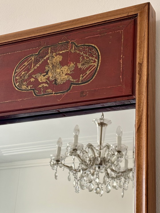 Image 1 of Large Antique Chinese Mirror with Wooden Frame