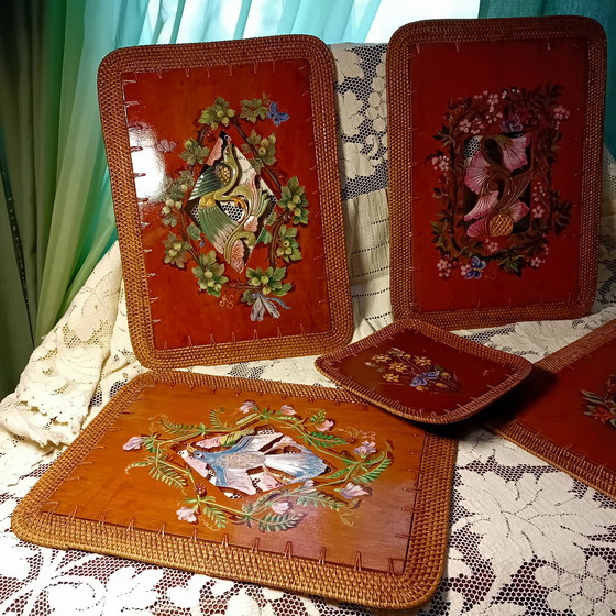 Image 1 of beautiful set of 4 napkins and a bowl.hand made