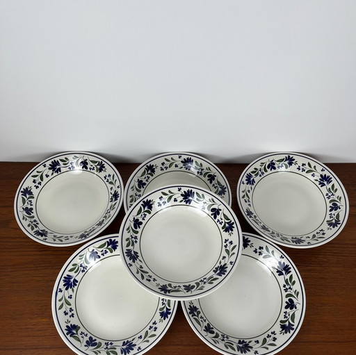 Set of 6 Churchill England Soup Plates, Flower Pattern, 1970