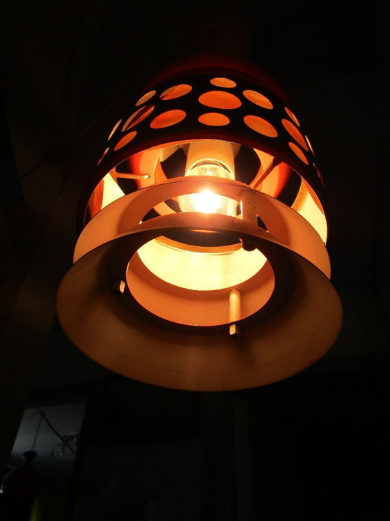 Image 1 of Suspension style futuriste, métal orange, chrome, Massive, Belgique, années 1960-1970