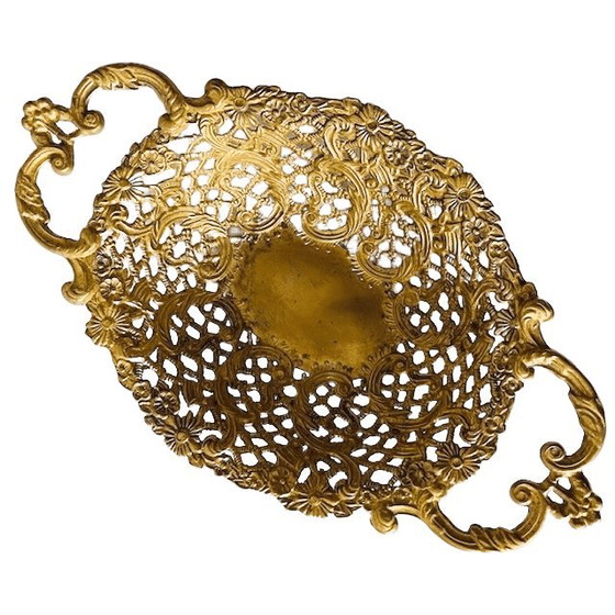 Image 1 of Cesto di frutta in ottone vintage italiano in filigrana barocca, anni '60