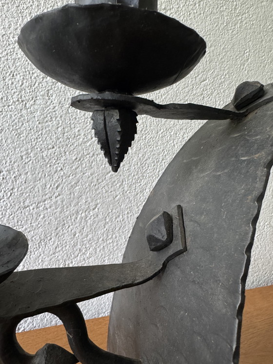 Image 1 of 60's Brutalistische smeedijzeren kandelaar