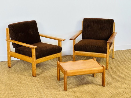 Image 1 of Ensemble de Salon modulable Vintage en Chêne et Velours Côtelé, 1960s, Set de 5