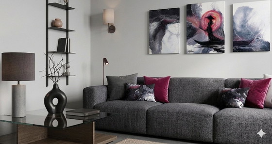 Image 1 of Modern and Contemporary Living Room Furniture, Minimalist Style. Triptych, 3-Piece Decorative Painting