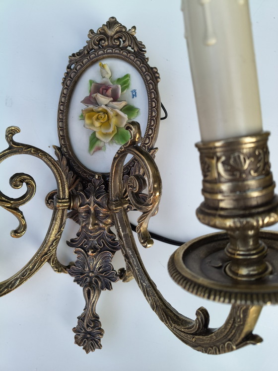Applique da parete vintage  in ottone con ceramica Capodimonte – F.B.A.I. (photo 2 of 6)