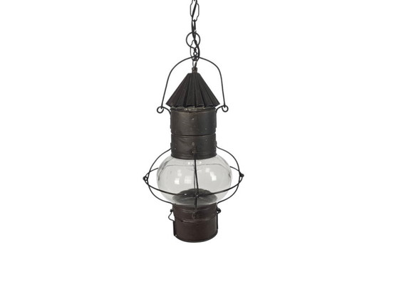Image 1 of Lampada da nave - Lampada a petrolio - Lampada a sospensione - Rame - Vetro - Anni '50