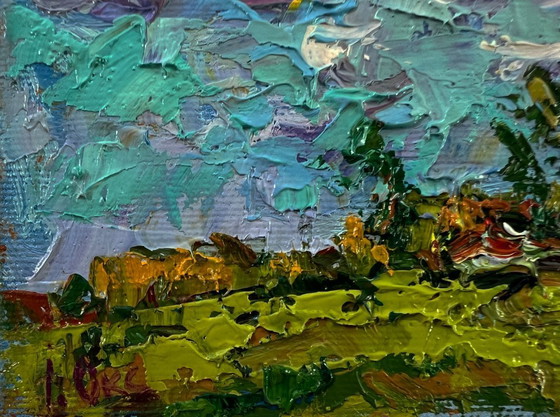 Originales Ölgemälde Sommerliche Naturlandschaft mit schwebenden Wolken – Gemälde & Zeichnungen, Canvas (photo 6 of 8)