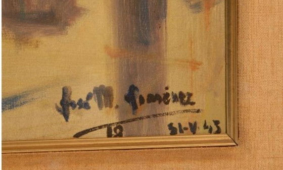 Image 1 of Dipinto di scena d'interno della metà del XX secolo, con cornice