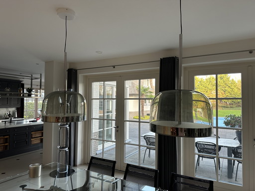 Dos lámparas colgantes de gas de combustión Equatore de Fontana Arte.