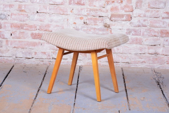 Original Mid-Century Stool, Upholstery, Beech, Slovakia, 1960s – Západoslovenské nábytkárske závody, Textile (photo 7 of 7)