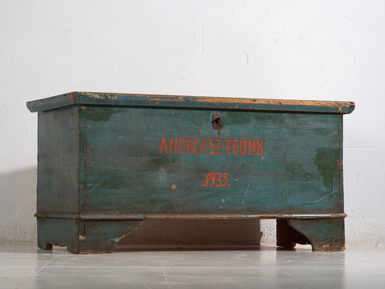 Baule antico con patina verde turchese (Anno 1935) #10 – Armadi contenitori (photo 24 of 30)