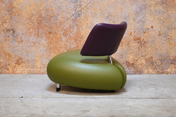 Image 1 of Fauteuil design Leolux Pallone combinaison de cuir violet et vert