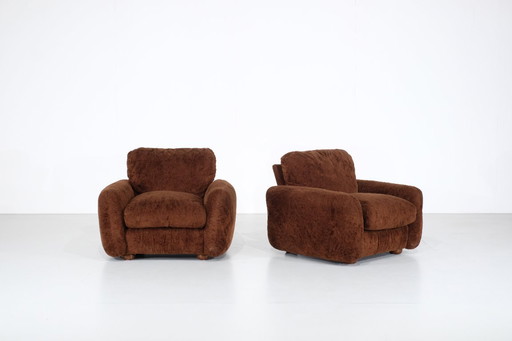 Paire de fauteuils en tissu marron, Italie - années 1970