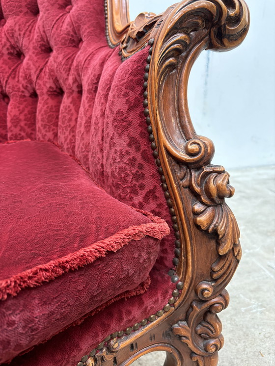 Image 1 of Barok Fauteuil Antiek Bordeaux Jacquard Velours