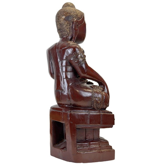 Estatua de Buda Mandalay birmana antigua en laca Thit-si y pan de oro – Período Konbaung, aprox. 1870 (photo 4 of 11)