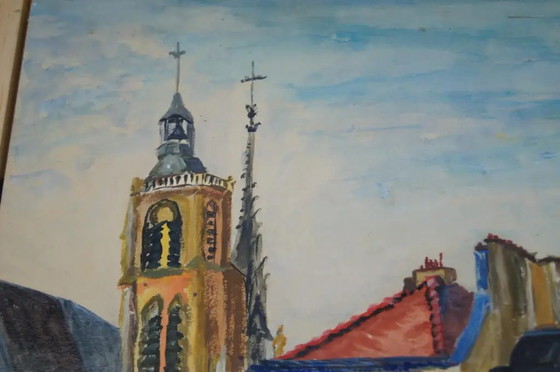 1980er Georges Wolinski "Blick auf Paris" Französisches Stadtbild Ölgemälde auf Holztafel, signiert und (photo 6 of 8)