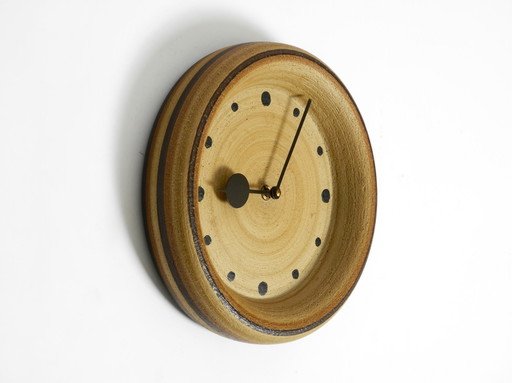 Beautiful 1970s Handmade Round Ceramic Wall Clock