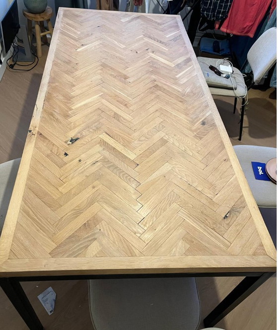 Image 1 of Designer oak herringbone dining table