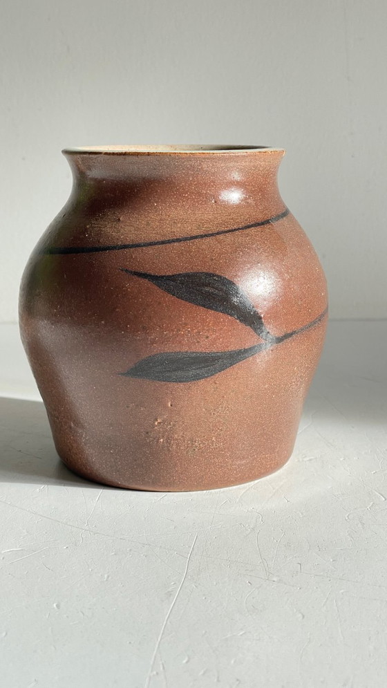 Image 1 of Vintage Signed Handcrafted Stoneware Vase