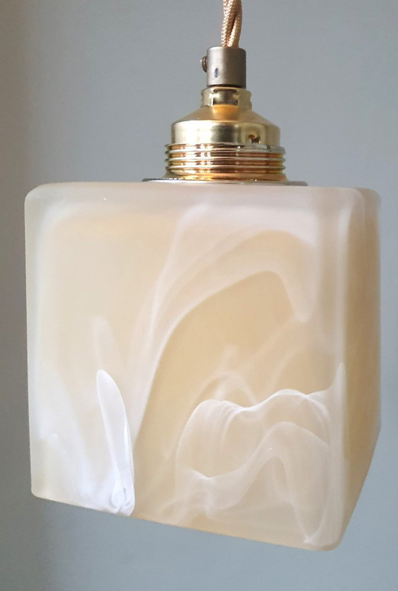 Image 1 of 2 Mid-Century Square Glass Clouded Alabaster Lamps