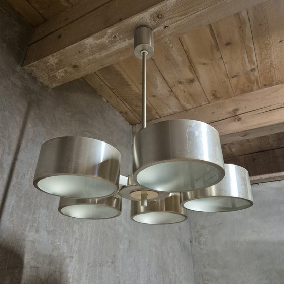 Image 1 of Lustre vintage en aluminium et verre, Allemagne, années 1970