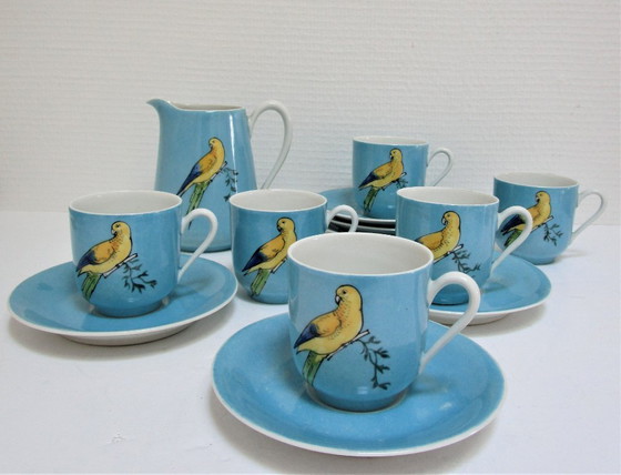 Image 1 of Limoges porcelain parakeet-decorated coffee service