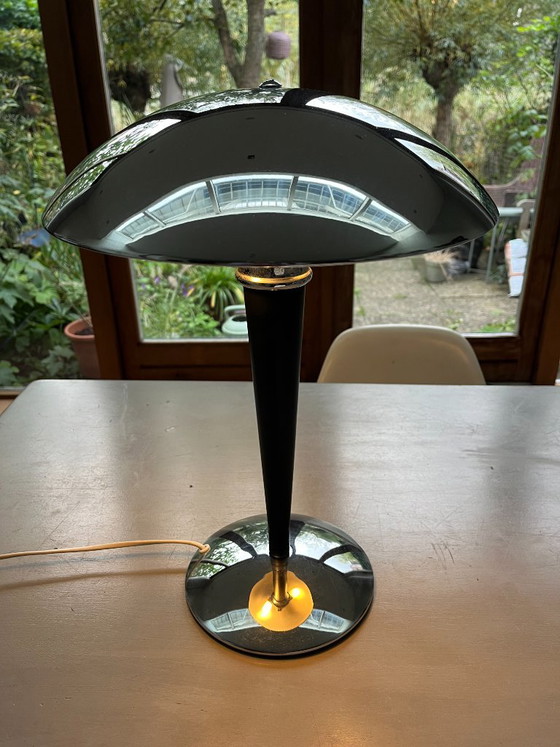 Lampe de table chromée avec pied en ébène, Métal, Noir, Modern (photo 5 sur 5)