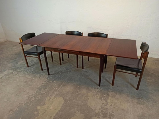 Mesa de comedor Mid-century y 4 sillas, Conjuntos de comedor, Skai, Madera, Negro (foto 2 de 15)