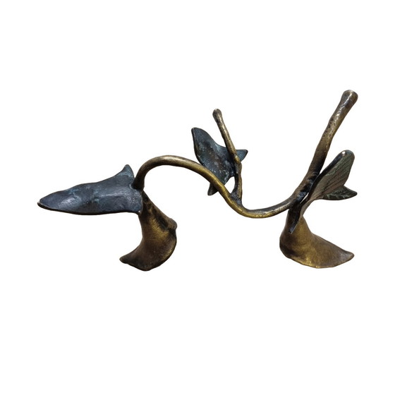 Image 1 of Vintage Bronze Flower And Leaf Candlestick 1960s