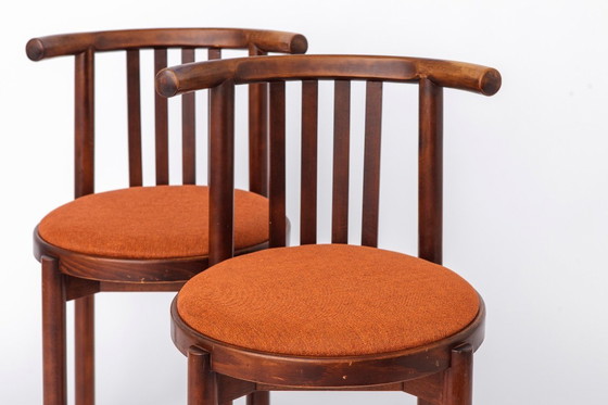Image 1 of 5 Bentwood Chairs 1950s, Vintage Beech Wood Chairs, Mid Century Dining Chairs, Rust Upholstered Seats