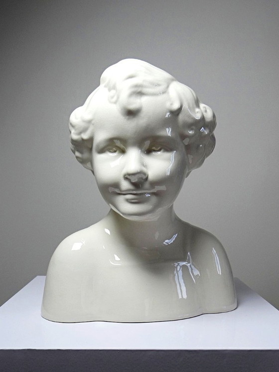 Image 1 of Très rare grand buste en faïence de Sarreguemines Art Déco ancien