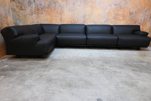 Refurbished Unique black leather Cassina Fiandra Modular sofa