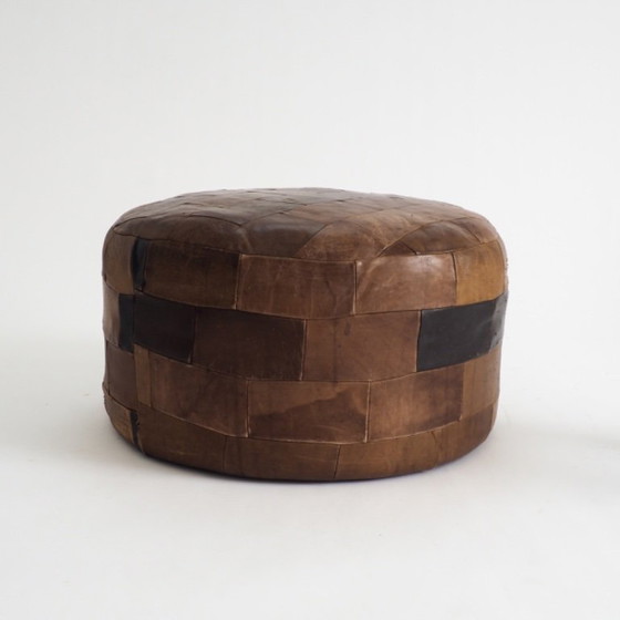 Image 1 of Vintage Leather Patchwork Pouf