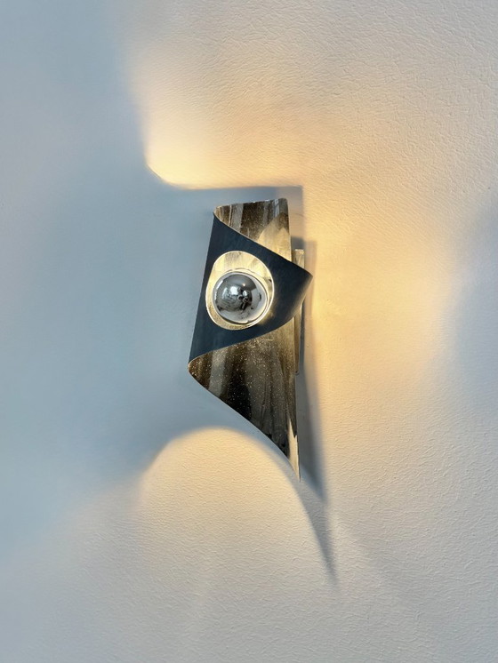 Image 1 of Coppia di applique vintage, metallo cromato, Francia, 1970